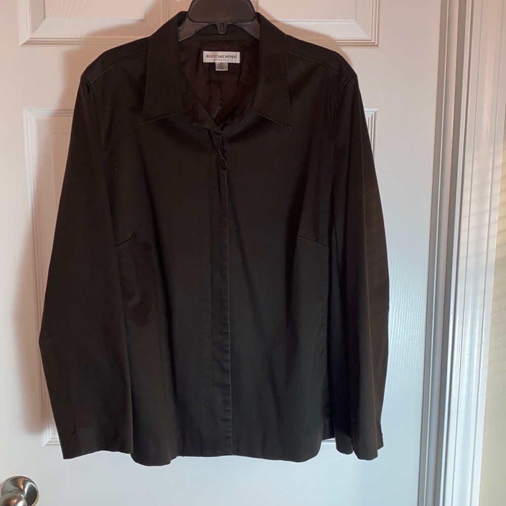 August Max Woman Stretch Jacket Chocolate Brown Plus Size 16W button down